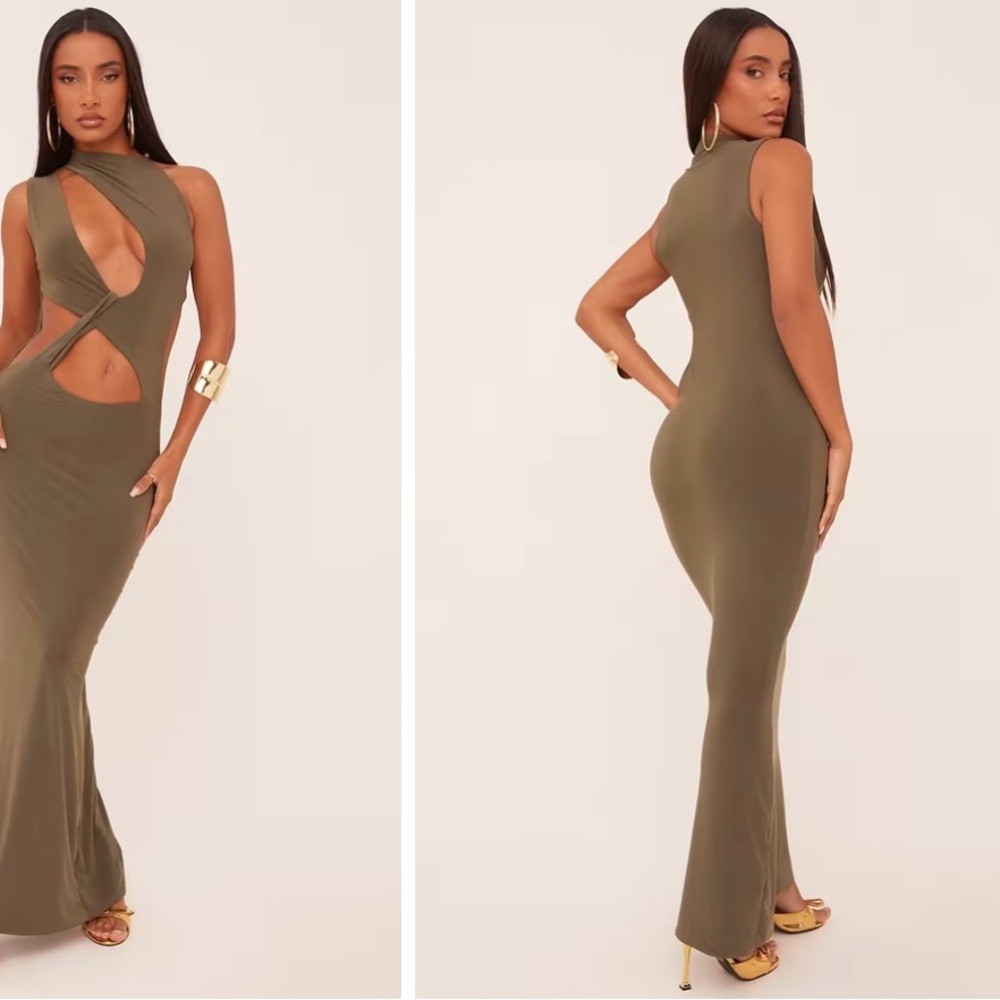 Elegant Olive Green Cut-Out Maxi Dress